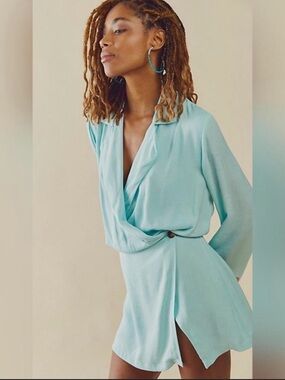 Free People Simone Long Sleeve Draped Mini Dress NWOT